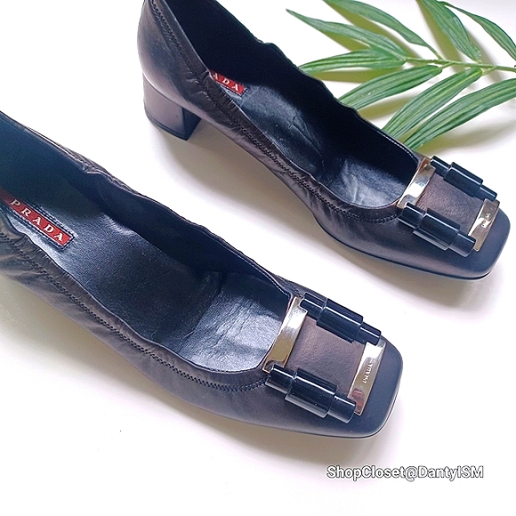 Prada Sporty Leather Loafers with Metallic Details - Picture 1 of 16
